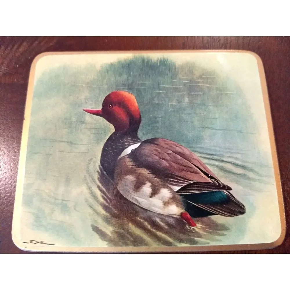 COASTERS Wild Duck Mallard Cork Back Basil Ede England Vintage Set of‎ 4 Barware